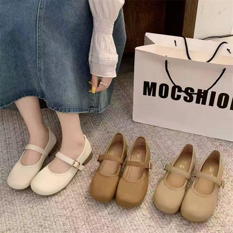 Mary Jane women's shoes flat shoes spring and autumn single shoes 2025 new shallow soft sole one-word buckle belt small leather shoes women