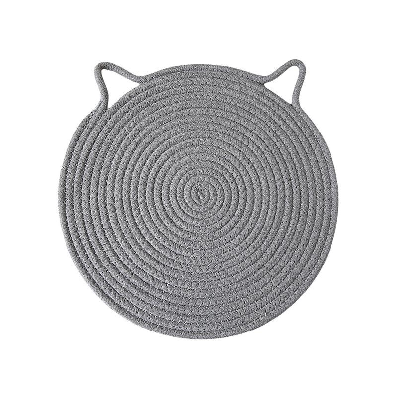 1Pc Cotton Rope Woven Insulation Pad Design Dining Table Tray Mat Insulation Pad Cartoon Cat Ear Shaped Solid Color Dining Table