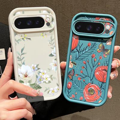 Krāsu ziedu raksts Vienkrāsains mīksts silikona tālruņa vāciņš tālrunim Google Pixel 9 8 Pro Xl 8a Triecienizturīgs matēts objektīva aizsargvāciņš pret krišanu