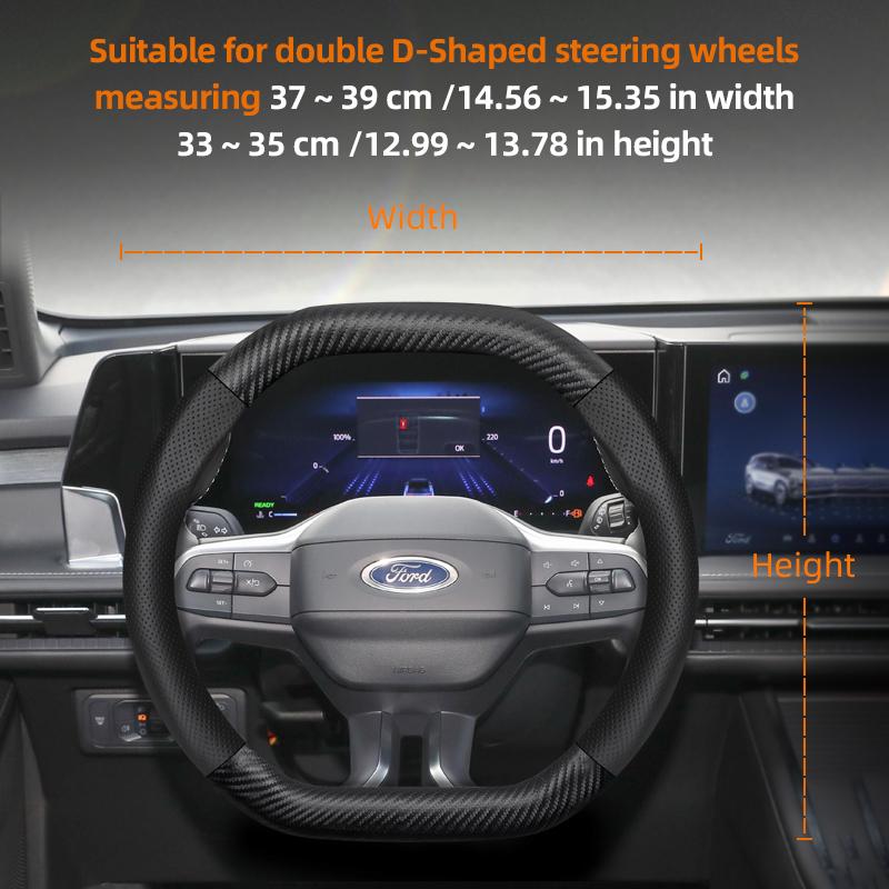 fypaj3 Suitable for Ford Breathable Holes Leather Matte Carbon Fiber Texture Steering Wheel Cover Suitable for Focus Mk2 Mk3 Fiesta Mk7 Transit Custom