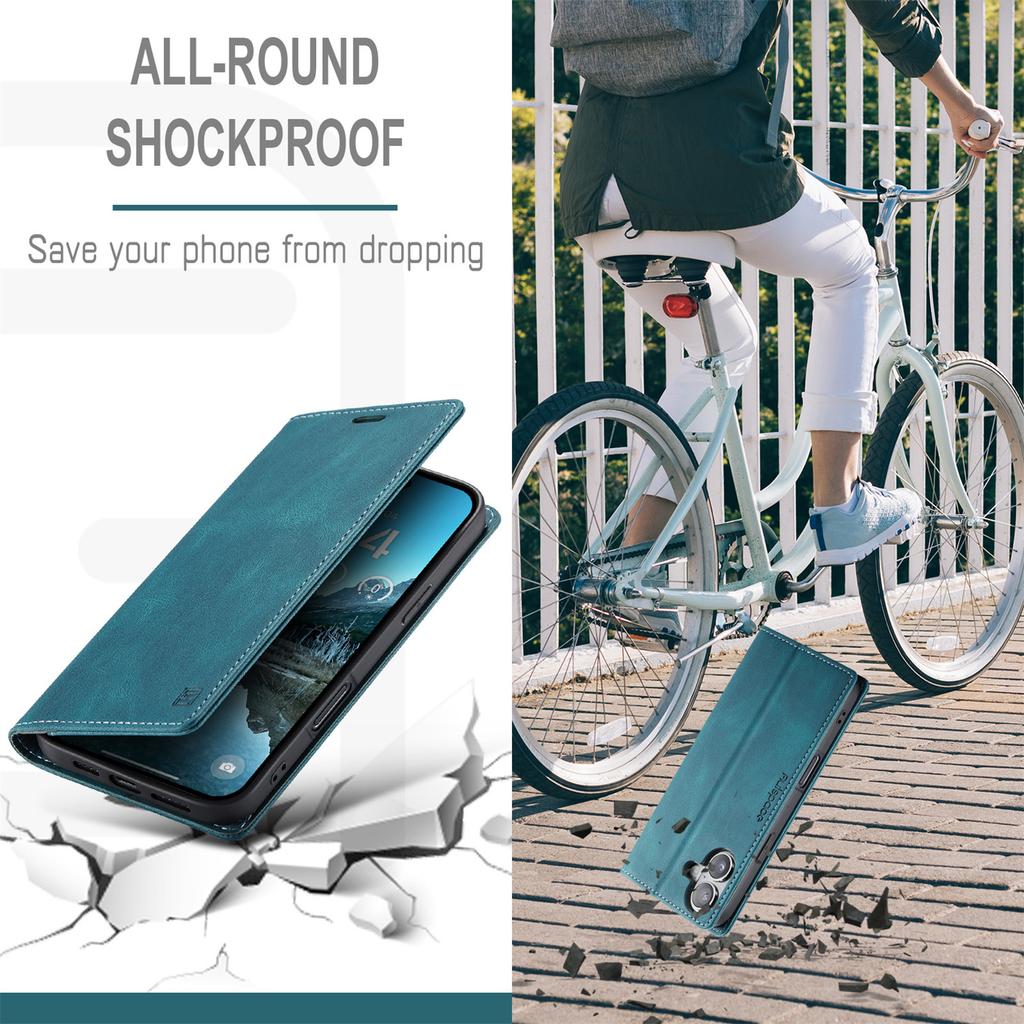 For iPhone 16 Vintage Leather Flip Wallet Case with RFID Blocking Card Slot, Matte Retro Folio Cover for Women Men (4 Colors)