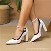 Sharp pointed, thick heel, color blocked, light mouthed work high heels