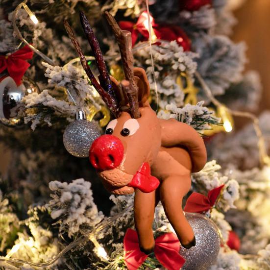 Christmas Pendant Shit Reindeer Decoration Christmas Theme Pattern Design Resin Pendant Home Party Holiday