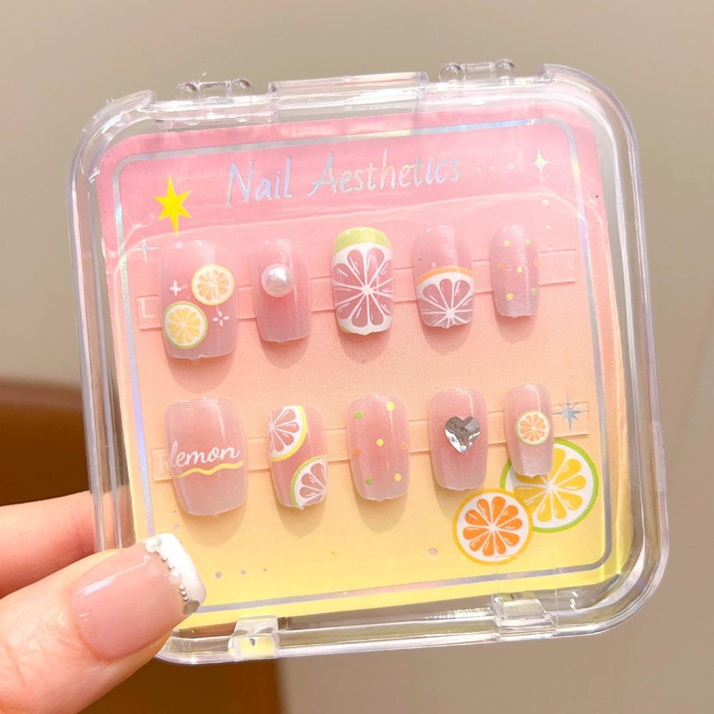 Cute Long Nail Sticker Cartoon Press on Nail New Nail Tips for Girls Students