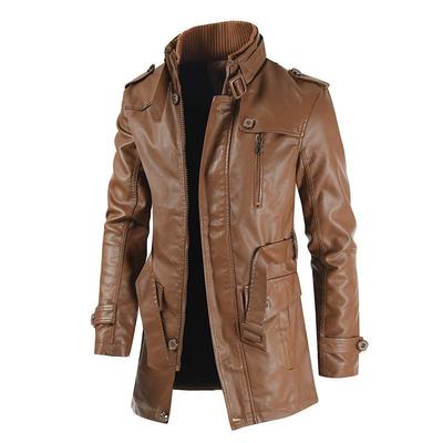 Heren Middellange Leren Jas, Koreaanse Stijl Slim Fit, Opstaande Kraag, Grote Maten Trenchcoat 2022