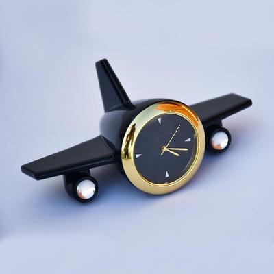 Flugzeug-Tischuhr, Schaustück – Flugzeuguhr für Bürotisch, Arbeitstisch – Firmengeschenk für Kunden, Mitarbeiter, Männer, Jungen (Schwarz)
