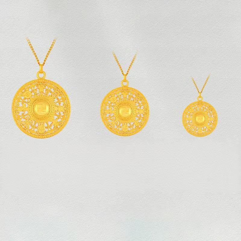 Fu Character Sand Gold Compass Pendant: Double-Sided, Light Luxury, Shell-Inlaid Jewelry for Women