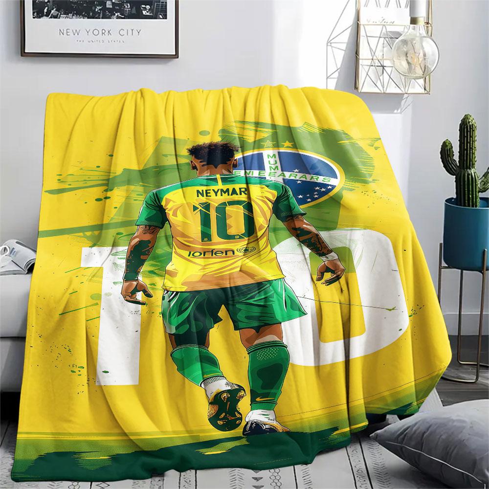 1PC Neymar Jr Patterned Flannel Blanket Suitable For All Seasons for Home Decor Warmth and Comfort Gifts Holiday Present