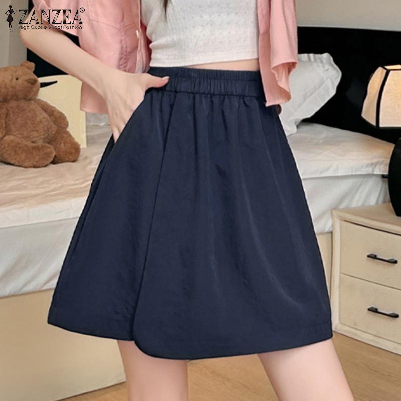 ZANZEA Womens Summer Casual Solid Color Loose Shorts Culottes
