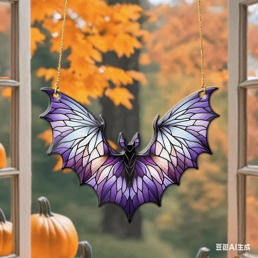 1pc Stained Glass Effect Acrylic Bat Hanging Decoration Gothic Halloween Window Decor Colorful Suncatcher for Home Party Decor Gift