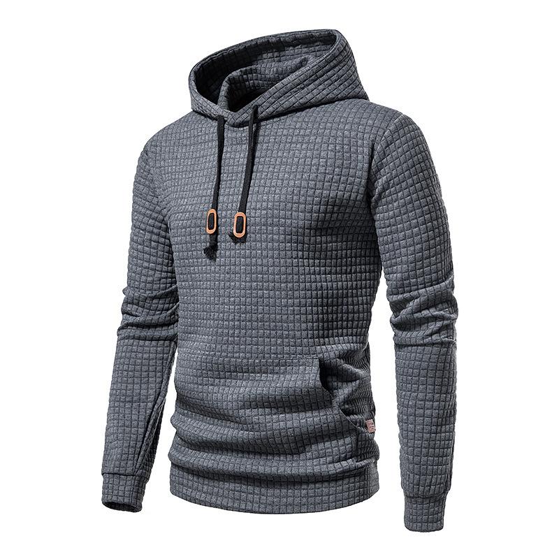 Men's Fashion Solid Color Casual Pullover Jacquard Sweat Men's Plaid Quilted Cotton Fabric Hooded Sweat