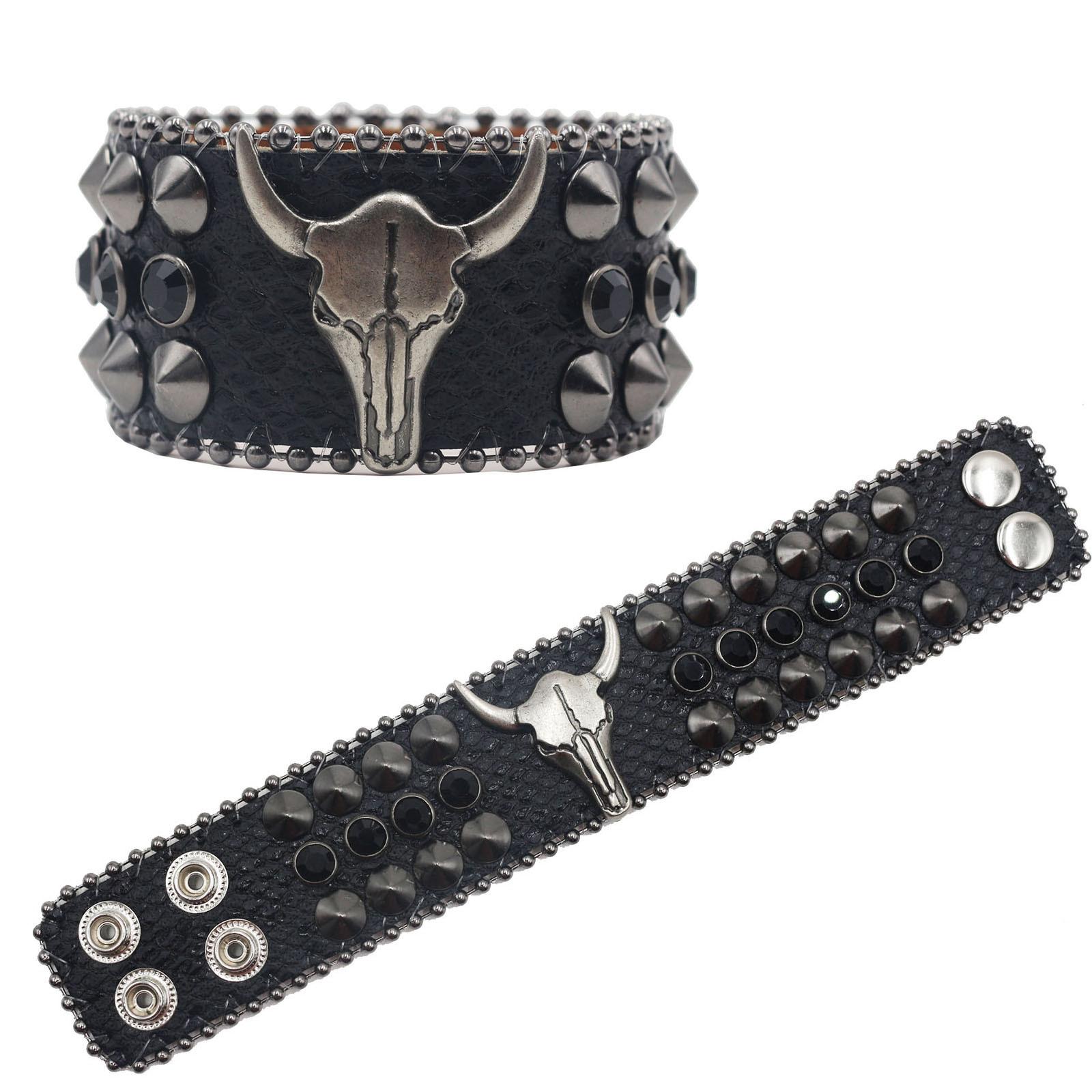 

Американский браслет с заклепками из стразов, декоративный панк-готический персонализированный браслет с головой быка