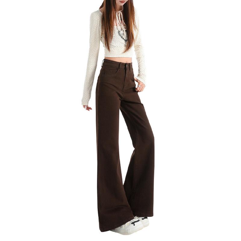 No legs slightly pulled jeans women's spring new high waist loose wide legs thin versatile horn pants