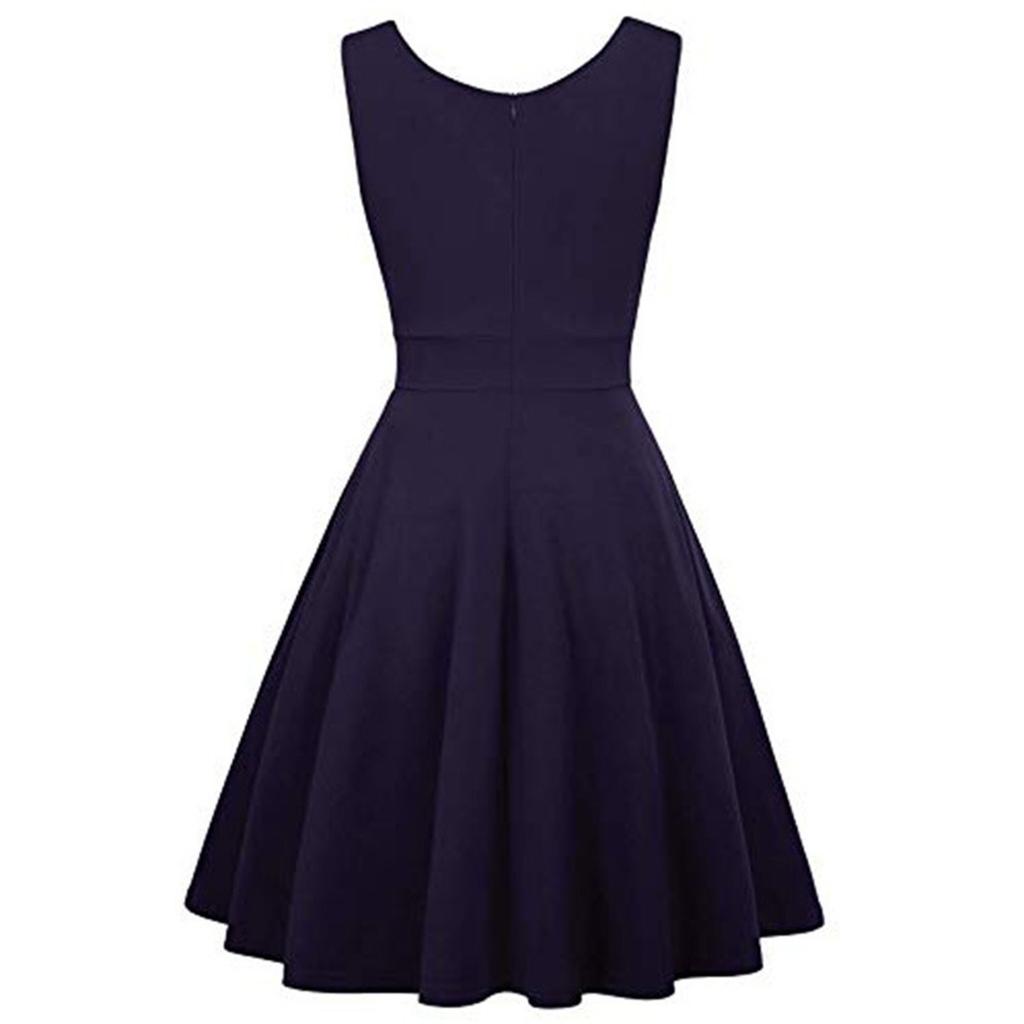 Women's Fashion Sleeveless V-Neck Vintage Casual Color Cocktail Dresses