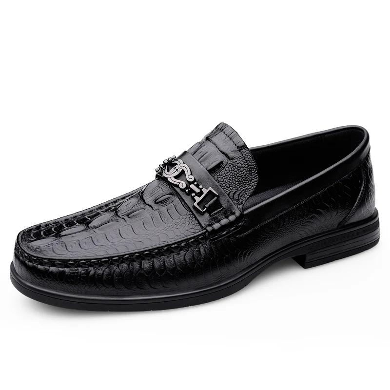 Fashion New Crocodile Pattern Summer Loafers Luxury Brand Slip on Flats Genuine Leather Dress Driving Moccasins Casual Leather Footwear