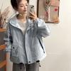 2025 Spring-Autumn Hooded Petite Windbreaker Jacket - Loose, Versatile, and Stylish Workwear Top