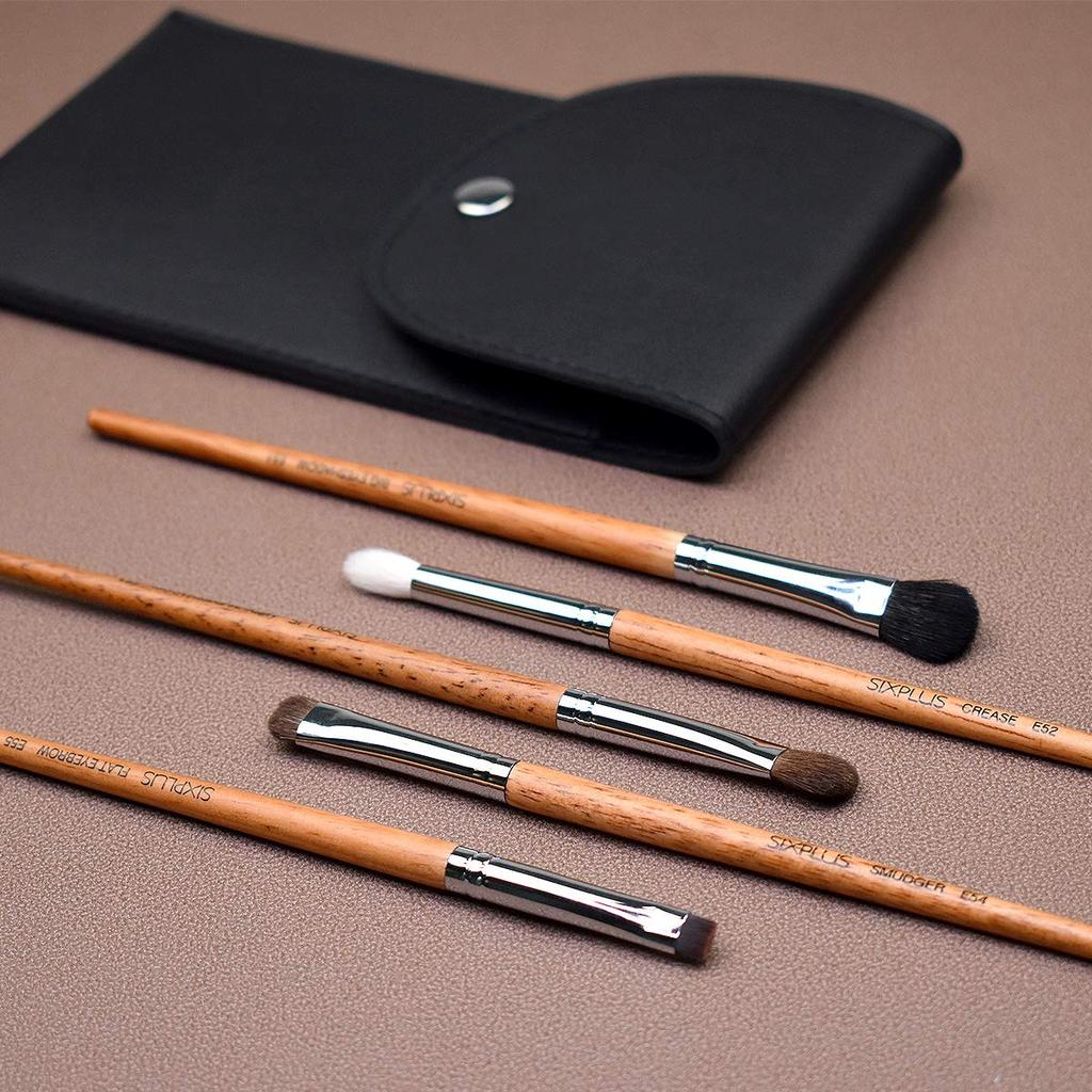 SIXPLUS Oval Nylon and Premium Animal Hair Eye Makeup Brush Set of Includes Makeup Gift Brushes, 5, Pouch,