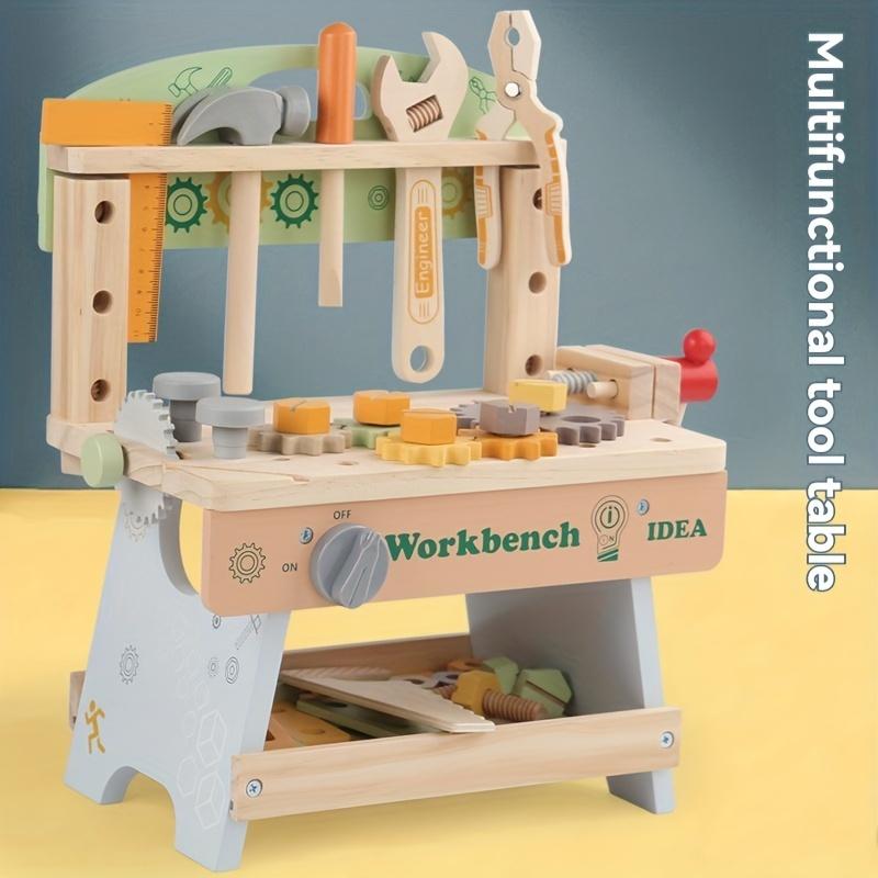 Multifunctional Wooden Tool Table for Youngsters DIY Learning Toy with Wrenches,Screwdrivers,Rulers Gears Interactive Educational Playset