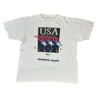 Vtg Graphic Print Single Stitch T-shirt USA 1996 Atlanta Olympics Cream Mens