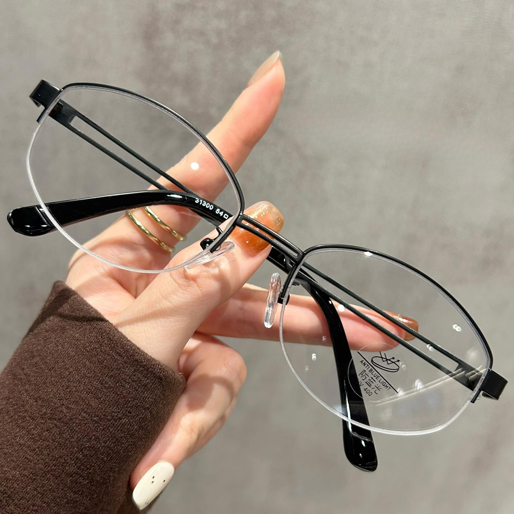 

Fashion Japanese Small Oval Half Frame Glasses Frame for Women Men Metal Blue Light Blocking Glasses Retro Reading Eyeglasses