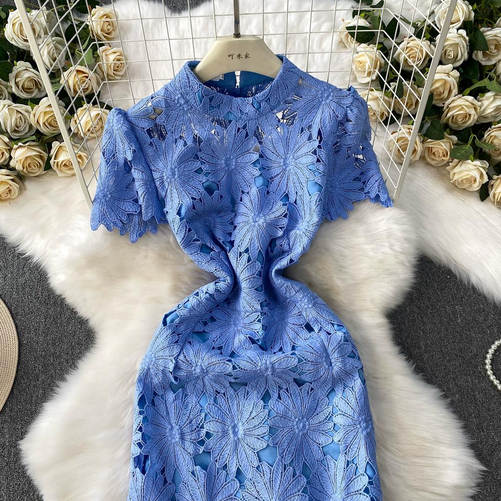 Summer Women Elegant Luxury Embroidery Flower Lace Slim Bodycon Long Maxi Party Fishtail Dresses for Girl Graduation