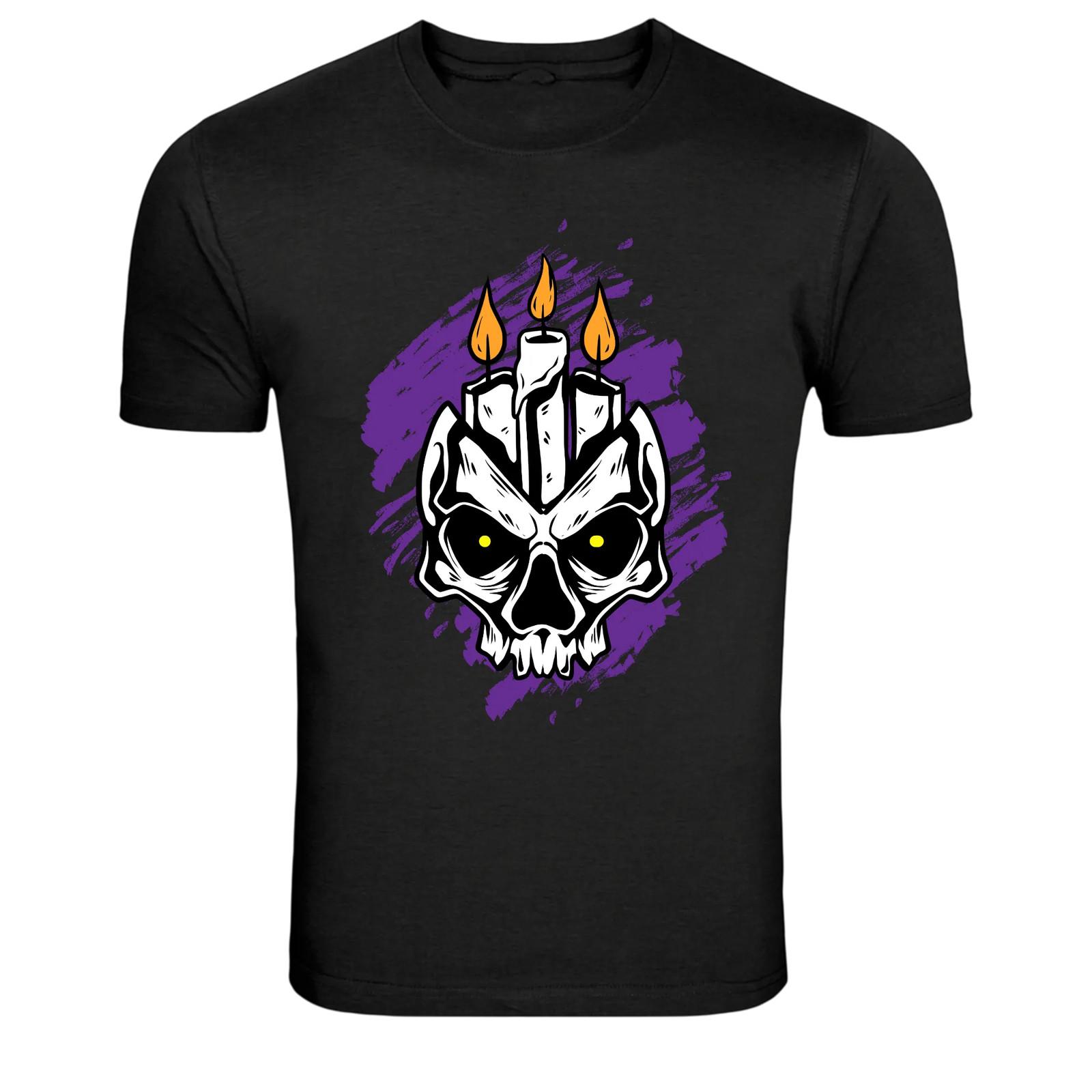 Skull With Candle Gothic Dark Graphic T-Shirt L