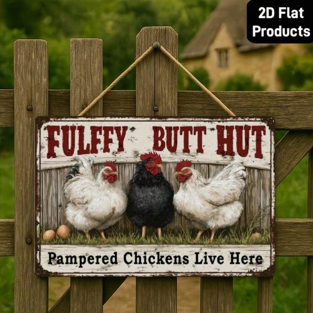 

Puffed Up Butt Hut Funny Chicken Coop Metal Sign - Vintage Rustic Farmhouse Wall Art Decor for Porch, Kitchen, Barn & Bar різнокольоровий