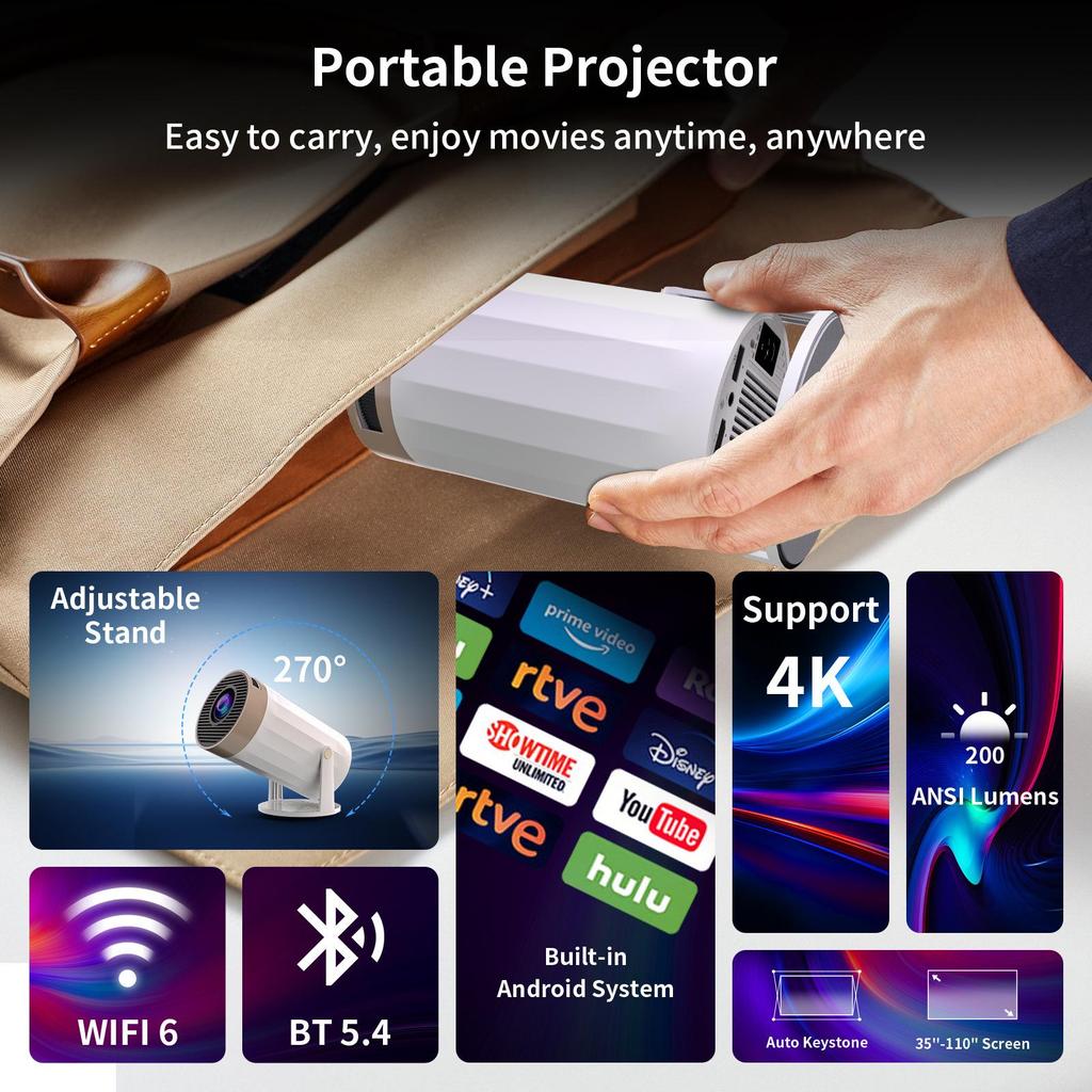 Portable High-Definition Projector: Wireless Mobile Screen Mirroring, Indoor & Outdoor Use