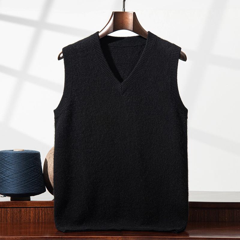 Men's Cashmere V-Neck Sleeveless Vest - Double-Strand, Thick Solid Color Tank for Business Casual Layering