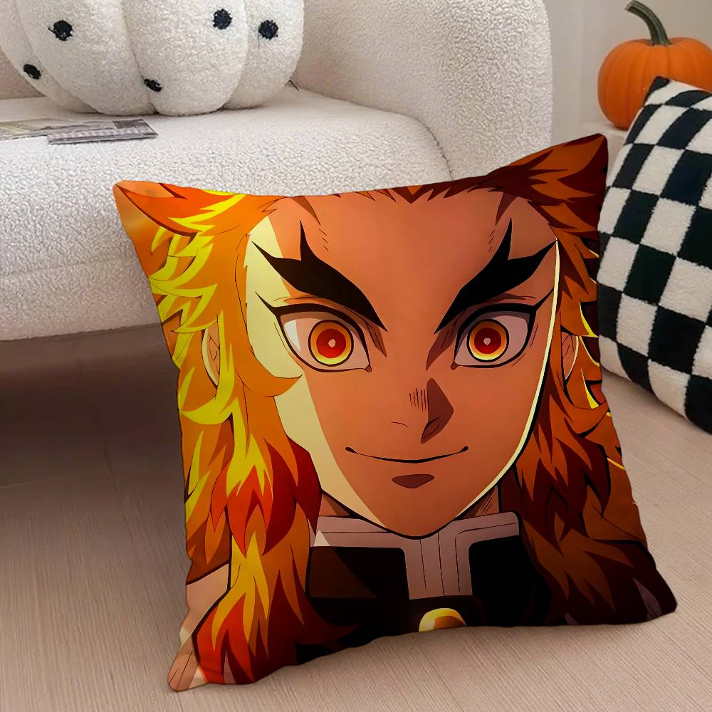 R-Rengoku Kyoujurou Pillow Case Anti-dustmite Pillowcase Invisible Zipper Silky Short Plush Sofa Cushion Cover