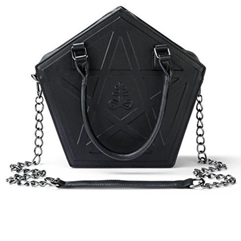 Pentagram Punk Darkness Gothic Star Handbag Women Girl Black PU Soft Leather Shoulder Bag With Chain