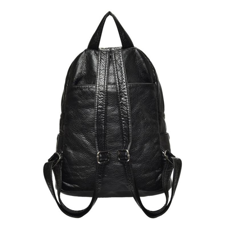 NIGEDU Damen-Rucksack aus weichem PU-Leder, Damen-Rucksack mit großem Fassungsvermögen, Schwarz, lässige Schultasche, Reisetasche, Tagesrucksack, Mochila