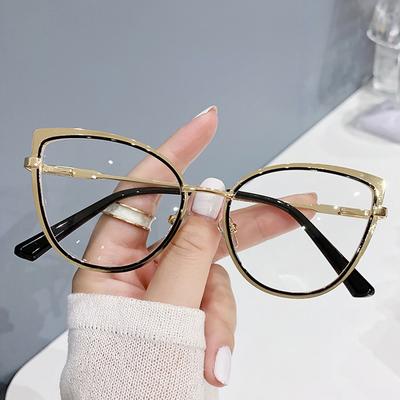 Gafas Retro de alta calidad con forma de ojo de gato, gafas anti-luz azul, gafas ópticas para ordenador con marco de Metal a la moda para mujer, gafas lisas