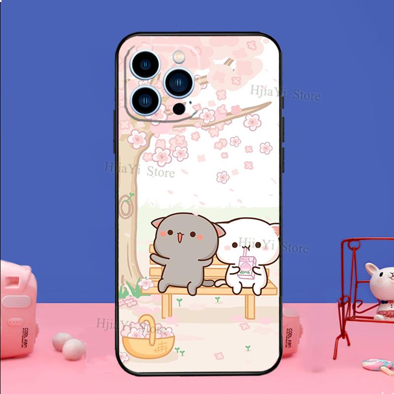 Peach And Goma Cat Case For iPhone 16 15 13 11 14 Pro Max 12 Mini Plus XR X XS Max Silicone Phone Cover