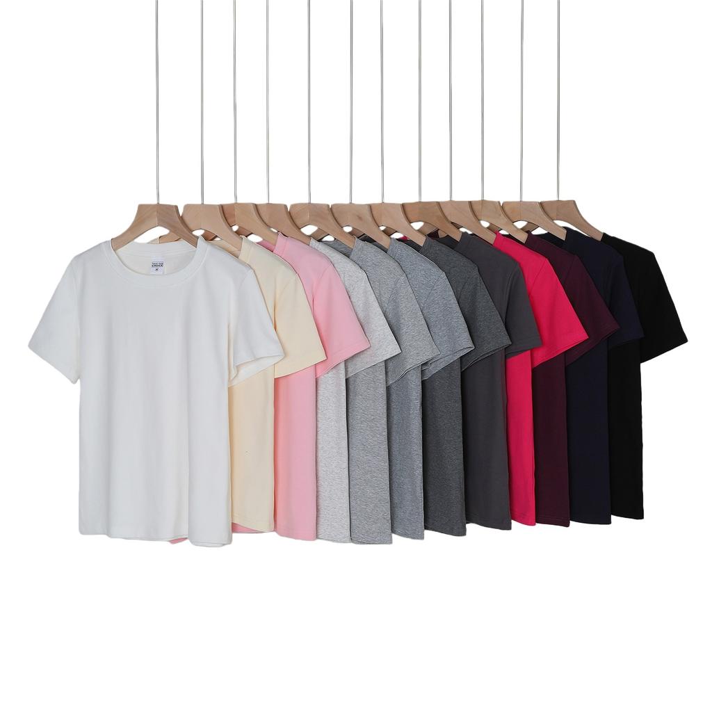 Women's Crew Neck Short Sleeve T-shirt Slim Fit Korean Style Solid Color Basic Tee
