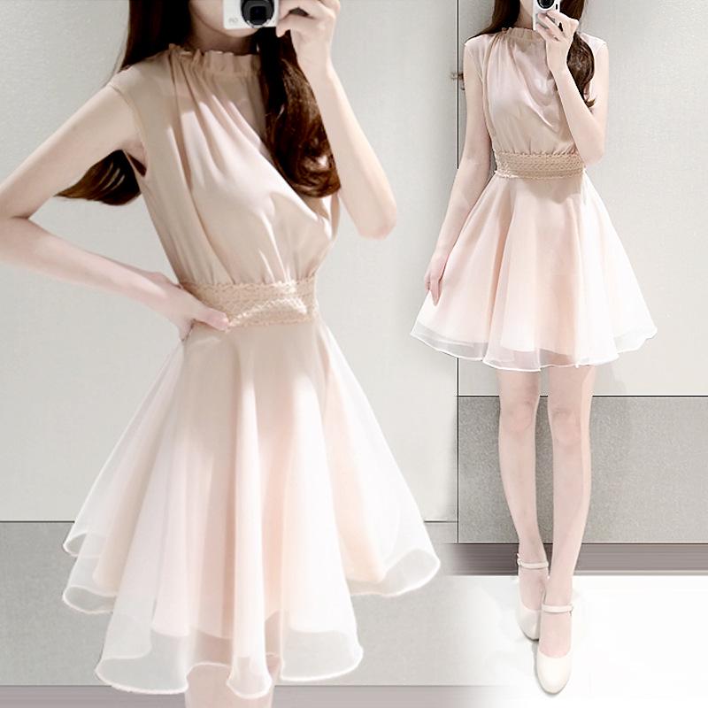 Robe Midi Chiffon Style Coréen Fausse Deux Pièces Été 2026 pour Femmes