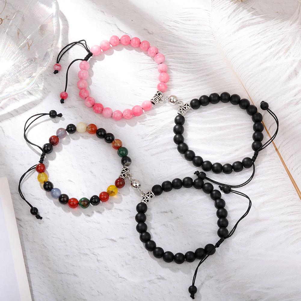 Magnet Couple Bracelets for Woman Men Romantic Heart Matching Lovers Natural Stone Beads Yoga Bracelet Valentine Gift Zircon