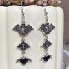 Jun'an Gothic Punk Silver Bat Heart Earrings in Red and Black