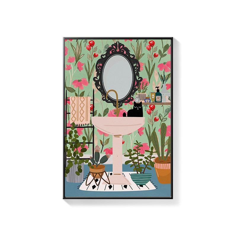 Bathroom Decorative Painting Cat American Retro Toilet Bathroom Canvas Painting Wall Art Poster for Modern Bathroom Home Decor