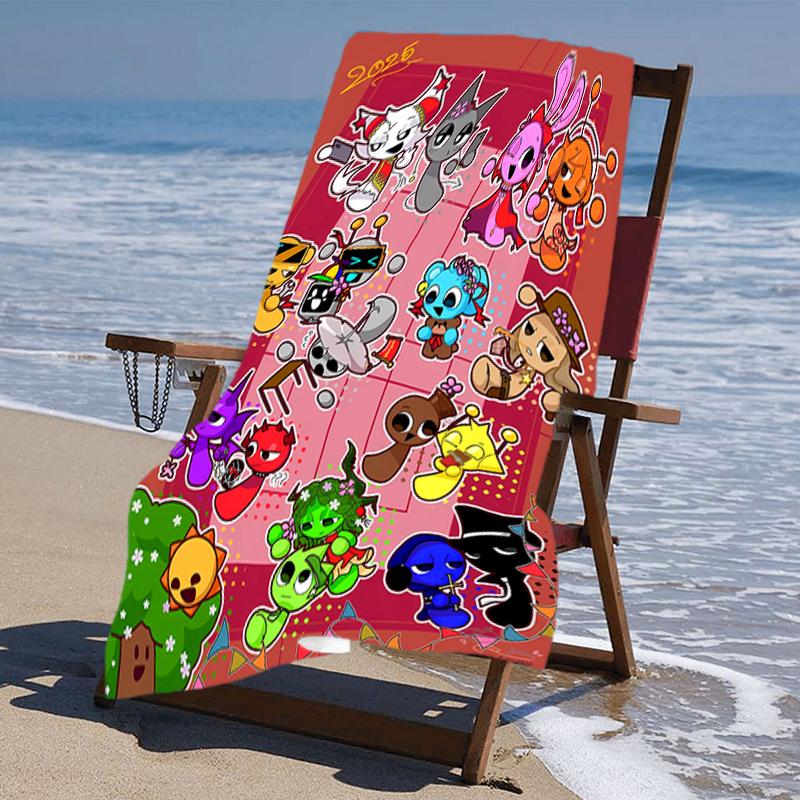 Proof Beach Towel with a Sprunki Game3 Pattern - Soft,absorbent,quick-drying,machine Washable - Perfect for Swimming,camping,bathing