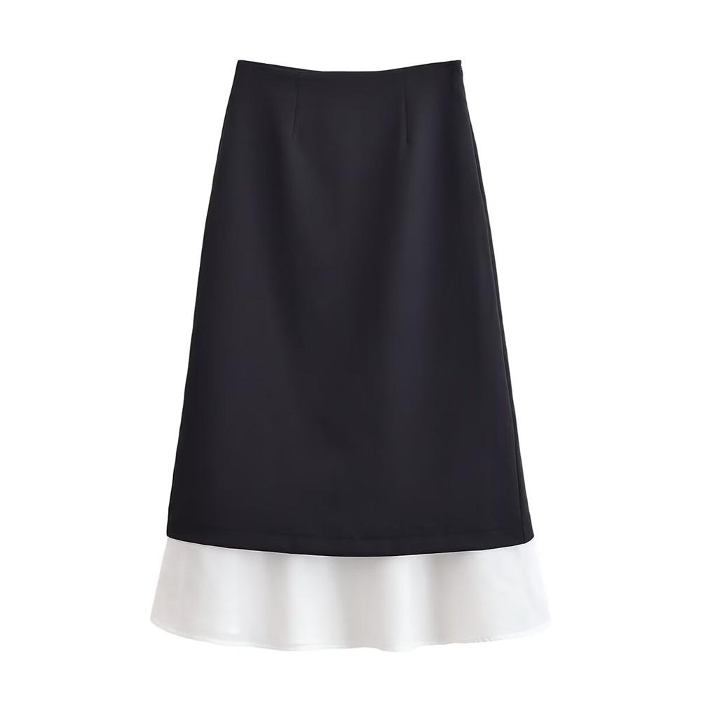 PB&ZA Women s European-American Fashion Black & White Patchwork Skirt 9479268 Extra Small