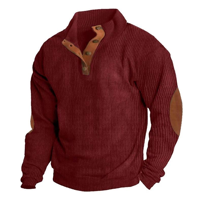 Men's Casual Corduroy Shirt Long Sleeve Color Block Fashion Striped Shirt Collarless Pullover Plus-size Men's Shirt