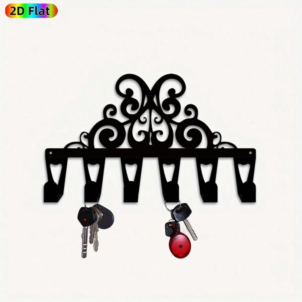 Vintage Metal Key Holder with 6 Hooks Wall Decor Durable Iron Storage Rack for Living Room Bedroom