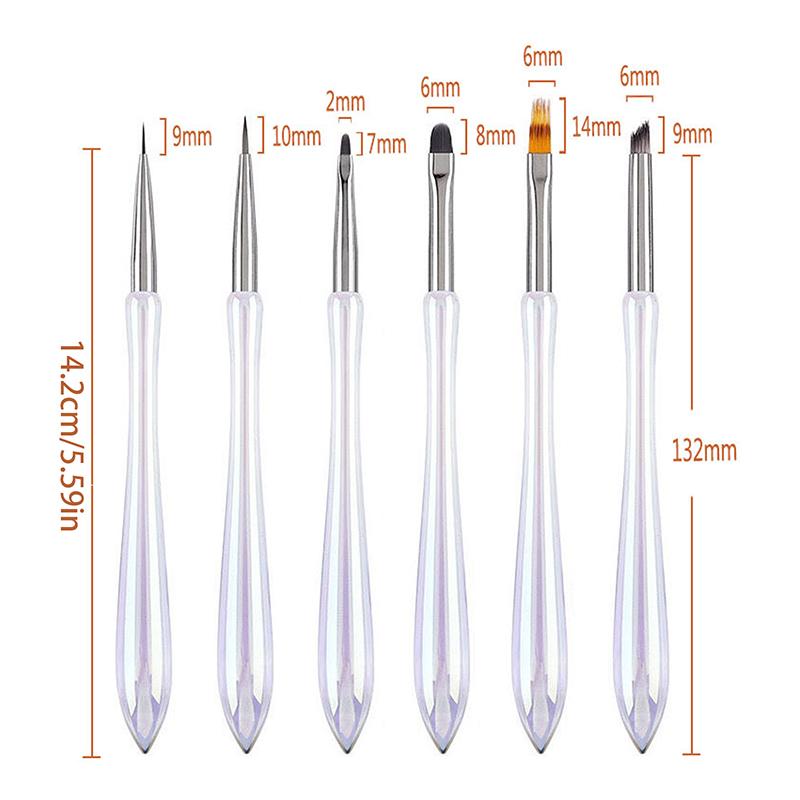 6Pcs/Set Nail Art Pen Lllusory Color With Cover Nail Construction Painting Brush Uv Gel Extension Drawing Carving Pen Diy