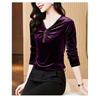 Velvet V-neck Spring and Autumn New Long-sleeved Tops Fashionable Tops for Women