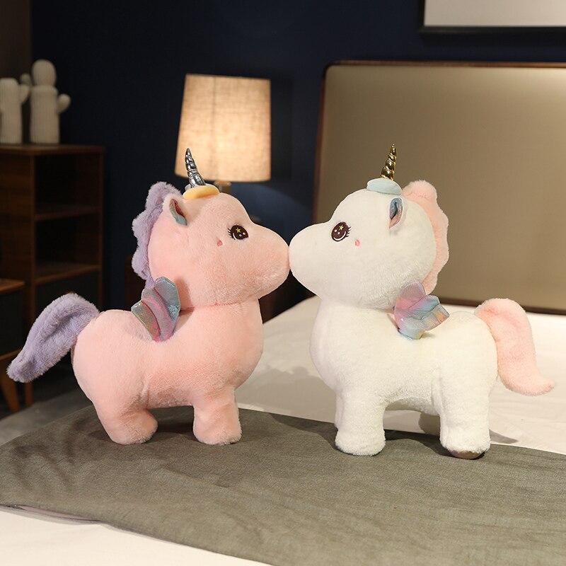 Grandes bonecas unicórnio brinquedo de pelúcia bonito anjo unicórnio travesseiro pelúcia animal macio brinquedo presente de aniversário para crianças