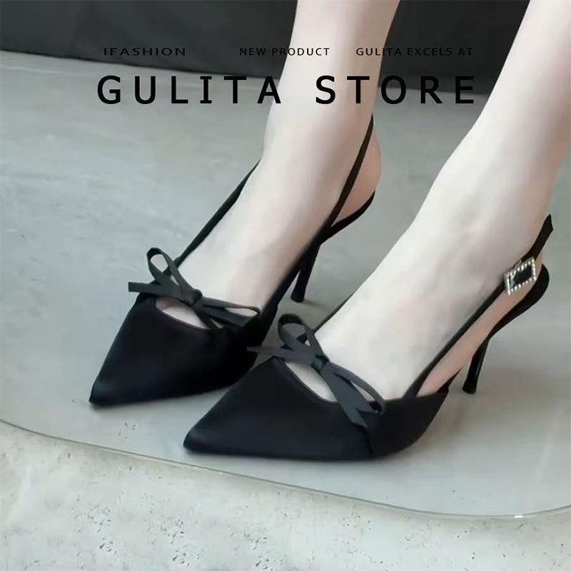 Fashion Fashionable Pointed Toe Shallow Mouth New High-heeled Shoes Summer Elegant Buckle Decorated Stiletto Black Women's Shoes