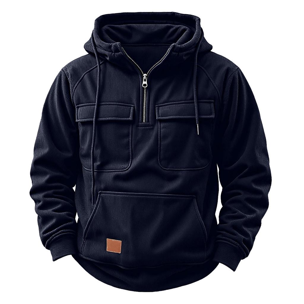 Men's Casual Multi-Pocket Zipper Hoodie - European Style for Autumn/Winter 2025