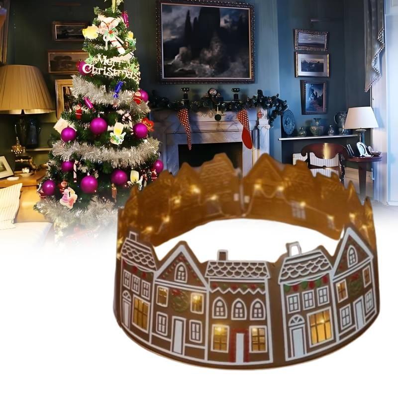 House Gingerbread Led Christmas Tree Collar Lighting Xmas Tree Skirt Decoration