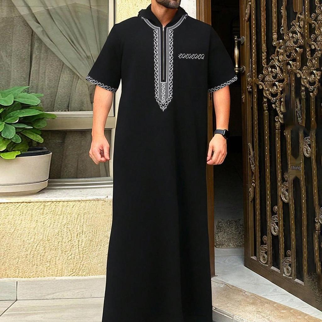 Embroidered Hooded Robe for Muslim Men, New Style Middle Eastern Thobe, Loose Long Sleeve Ethnic Design, Available Now